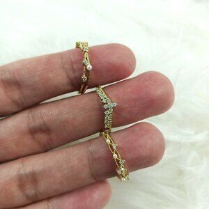 Set of 3 Women's Ring Size 6 Jewelry Brass Plated Crystal Beads